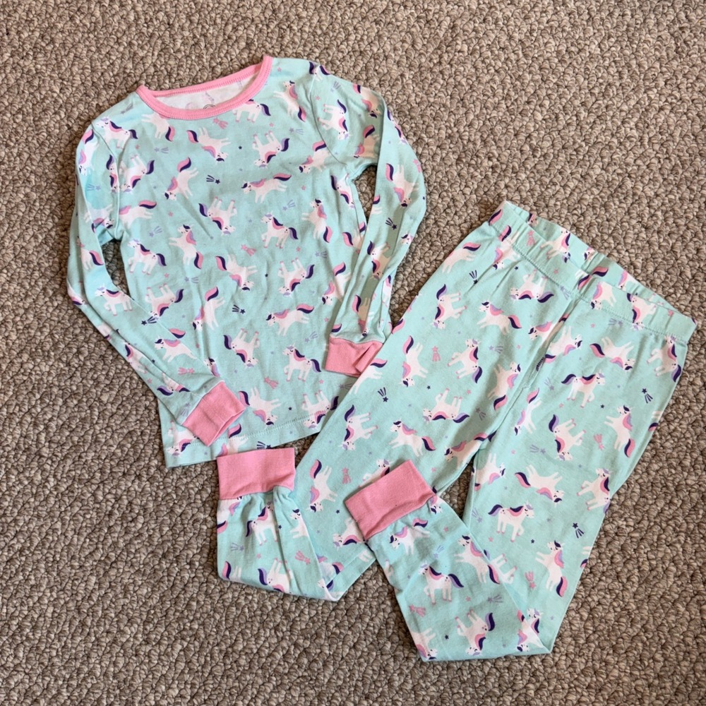 Wonder Nation Girls‎ Unicorn Pajama Set Teal Pink Long Sleeve Sleepwear Size 5T